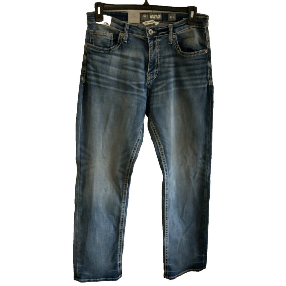 BKE Jeans Mens Tyler Relaxed Fit Straight Leg Stretch Blue Denim - 34 x 32